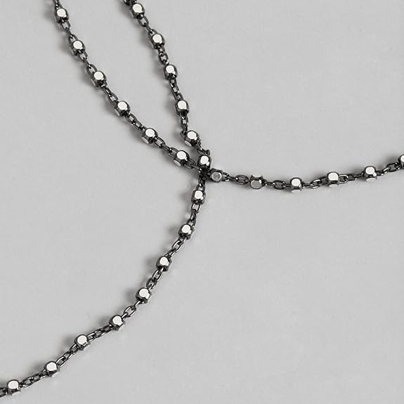 LukGud Silver Beaded Black Rhodium Plated Chain Anklet (Pair) | Gift for Women & Girls |