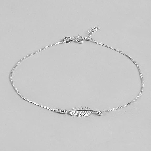 LukGud  Silver Designer Leaf Rhodium Plated Adjustable Chain Anklet (Single) | Gift for Women & Girls |