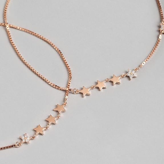 LukGud 925 Pure Silver Anklets Rose Gold Pair| Gift for Women & Girls