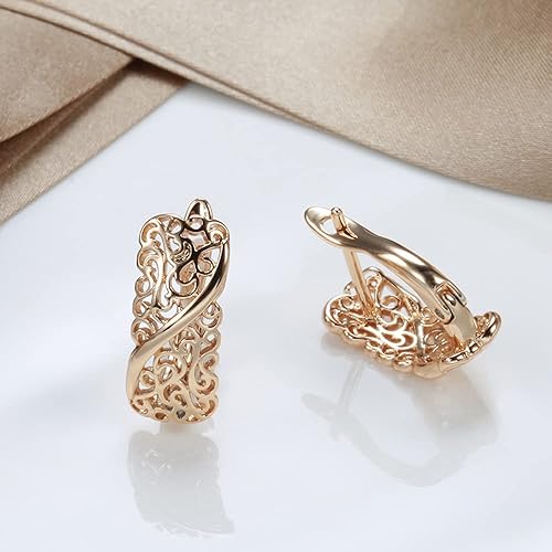 LukGud 18k Rose Gold Plated Latest Fancy Stylish Copper Zircon Bali Earrings for Women and Girls