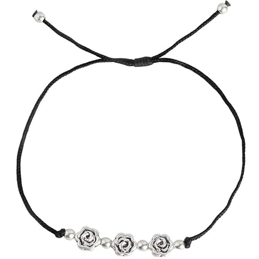 LukGud Silver Rhodium Plated Adjustable Anklet (Single) | Valentine Gift for Women & Girls |