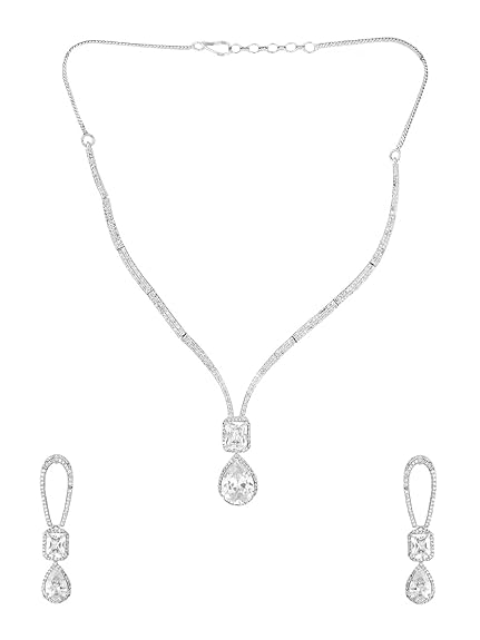 LukGud  Rosegold Rhodium Plated AD Necklace Set for Women | Birthday Gift for Girls & Women