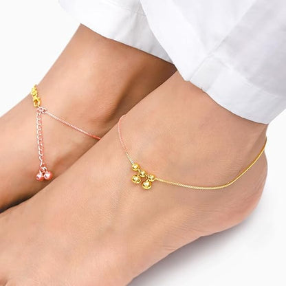 LukGud Silver Rose Gold And Golden Glimmering Ties Anklet,single | Gifts for Women and Girls |