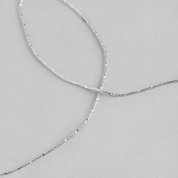 LukGud Silver Designer Sleek Minimal Rhodium Plated Chain Anklets (Pair) for Women | Stylish Silver Jewellery |