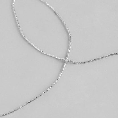 LukGud Silver Designer Sleek Minimal Rhodium Plated Chain Anklets (Pair) for Women | Stylish Silver Jewellery |