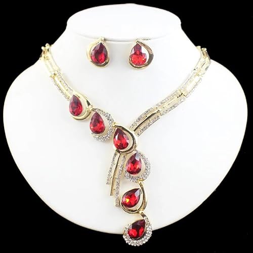 LukGud Stylish Fancy Gold Plated Crystal Earrings Necklace Jewellery Set for Women