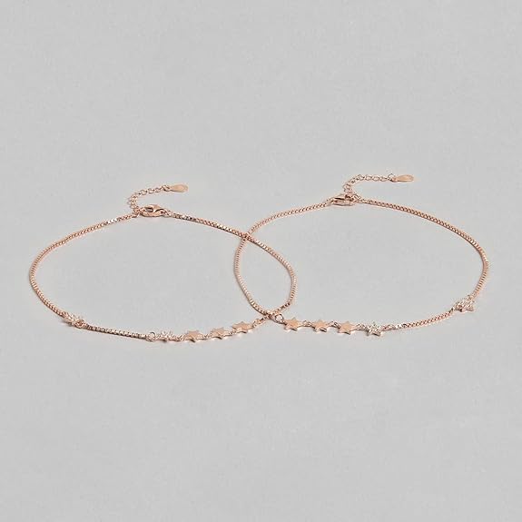 LukGud 925 Pure Silver Anklets Rose Gold Pair| Gift for Women & Girls