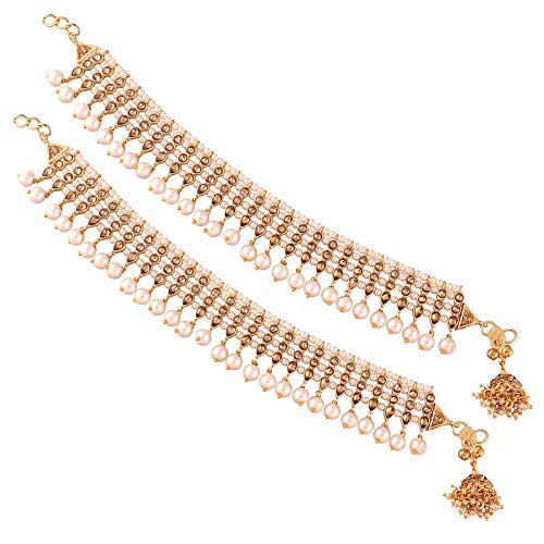 LukGud  Gold Plated Kundan Pearl Payal Anklet for Women