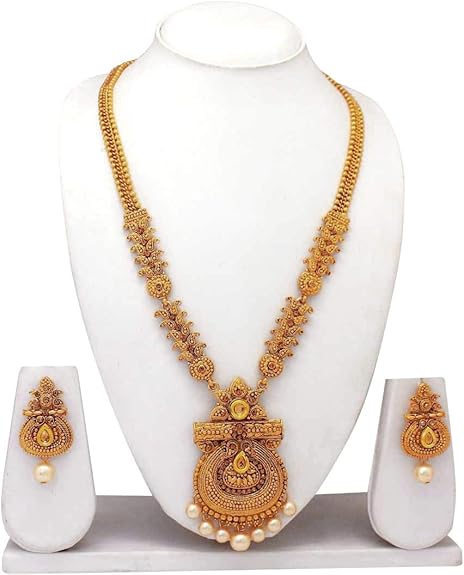 LukGud  Stylish Long Design Necklace Wedding Traditional Jewellery Set For Women