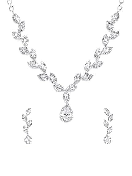 LukGud Rosegold Rhodium Plated AD Necklace Set for Women | Birthday Gift for Girls & Women