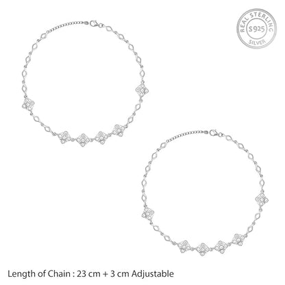 LukGud silver Zircon Studded Square Anklets| Gifts for Women and Girls |