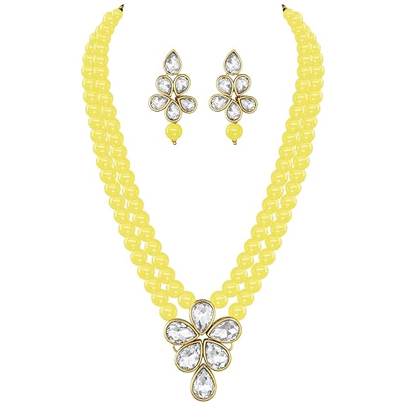 LukGud Crystal Faux Pearl Kundan Necklace & Jewelry Set Gift for Women