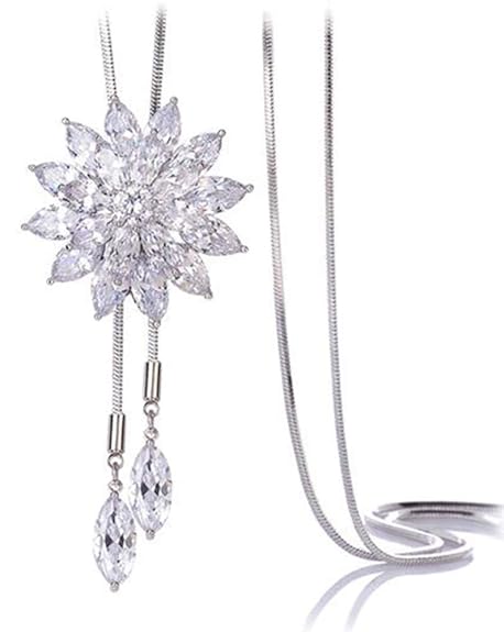 LukGud Crystal Flower Long Chain Stylish Pendant Necklace for Women and Girls