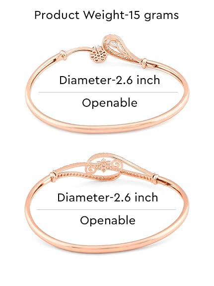 LukGud Set of 2 Rose Gold Cubic Zirconia Contemporary Brass Kada Bracelets For Women