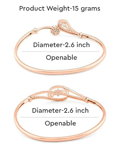 LukGud Set of 2 Rose Gold Cubic Zirconia Contemporary Brass Kada Bracelets For Women