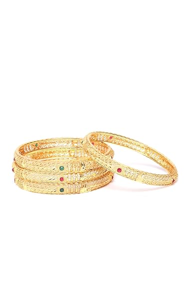 LukGud Traditional Gold Plated Set of 4 Bracelet Bangles Set for Girls and Women