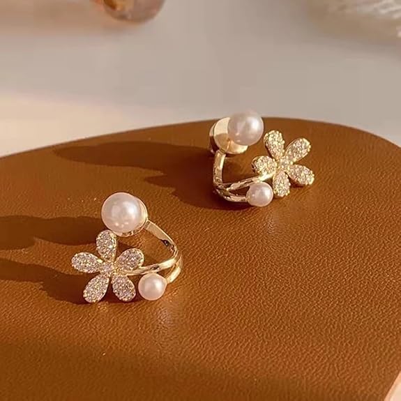 LukGud Latest Stylish White Pearl Flower Earrings for Women and Girls