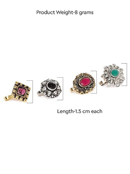 LukGud Combo Of 4 Antique Adjustable Nose Pin For Women