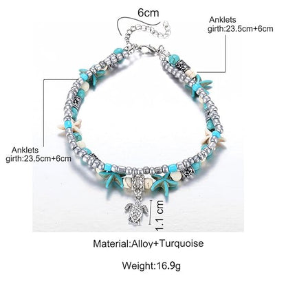 LukGud Jewellery Shell Starfish Beads Charms Stylish Chain Anklet for Women and Girls