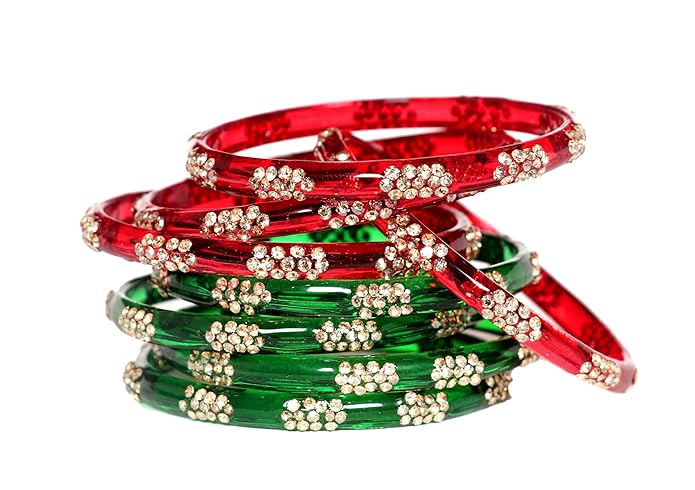 LukGud Multicolor glossy finished bangles with Silver stonework bangles for women & girls(8Pcs)