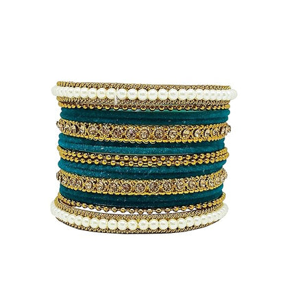 LukGud Traditional fabric stone metal bangles set for women and girls.