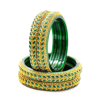 LukGud Bangles / Kadas Set | Diamond Cutting Stone design | Golden Design for Women & Girls