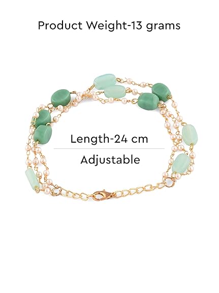 LukGud Green Multistrand Beaded Ethnic Bracelet For Women and Girls