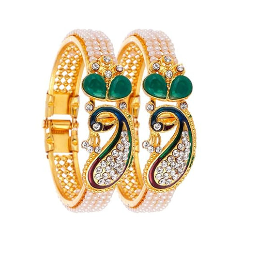 LukGud Gold Plated & styled in peacock design Bangles | Women and Girls (set of 2)