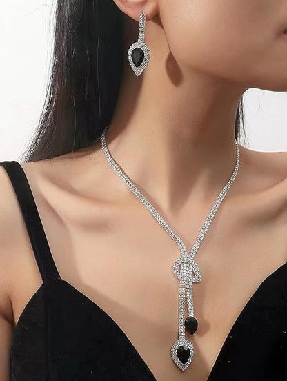 LukGud Crystal Diamond Necklace Jewellery Set for Women