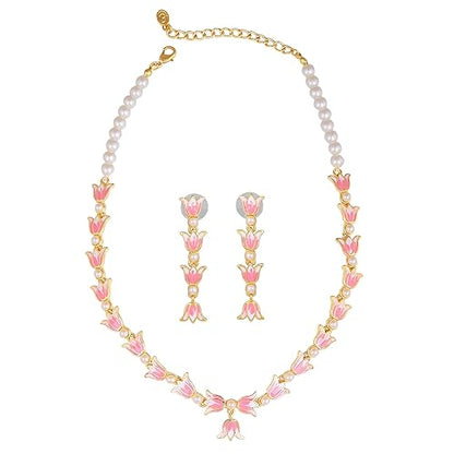 LukGud Designer Ethnic Pearl Necklace Set Versatile Chic for Women & Girls