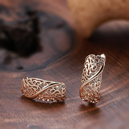 LukGud 18k Rose Gold Plated Latest Fancy Stylish Copper Zircon Bali Earrings for Women and Girls