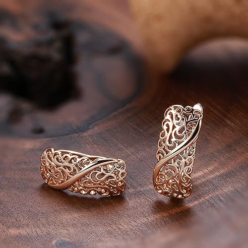 LukGud 18k Rose Gold Plated Latest Fancy Stylish Copper Zircon Bali Earrings for Women and Girls