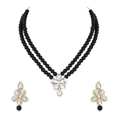 LukGud 18k Gold Plated Traditional Kundan & Pearl Studded Necklace Jewellery Set For Women