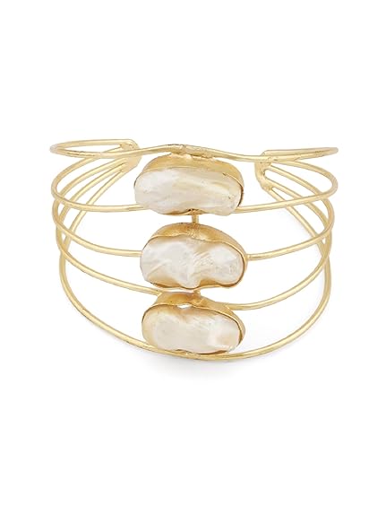 LukGud Gold Tone Contemporary Designer Cuff Bracelet For Women