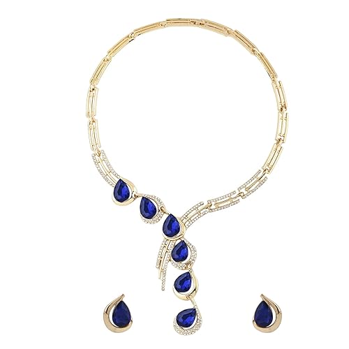 LukGud Stylish Fancy Gold Plated Crystal Earrings Necklace Jewellery Set for Women