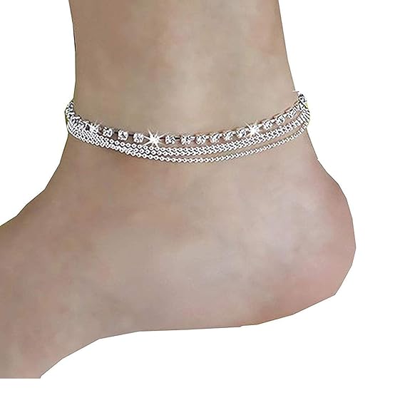 LukGud Silver Anklets  Love Beads Links Silver Plated Anklets for Girls and Women