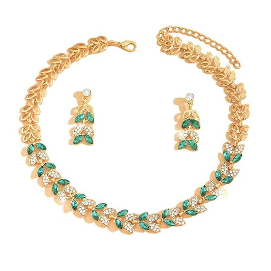 LukGud  Latest Stylish Design Fancy Wedding Party Crystal Necklace Jewellery Set for Women