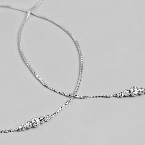 LukGud 925 Sterling Silver Chain Anklet | Rhodium Plated Ornate Gift Ideas-Women Weave Anklet