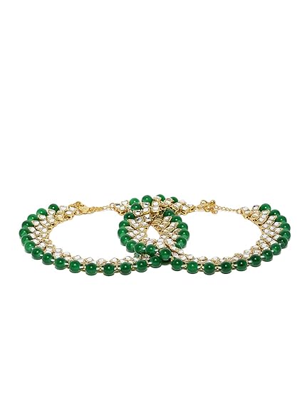 LukGud Kundan & Green Beads Traditional Payal for Women