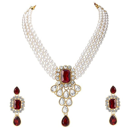 LukGud Crystal Faux Pearl Jewelry Gift Set for Women