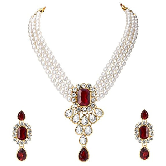 LukGud Crystal Faux Pearl Jewelry Gift Set for Women