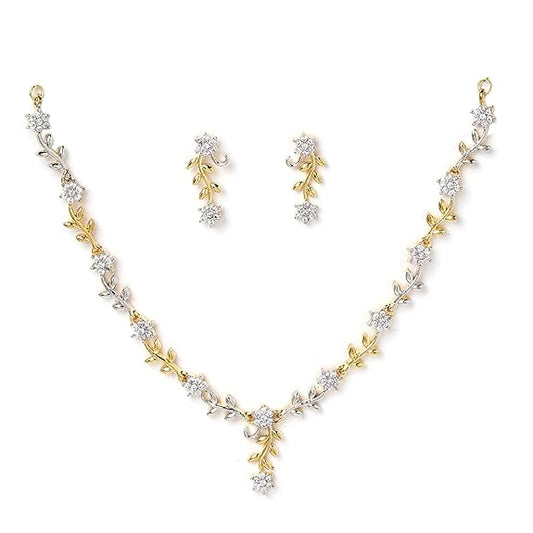 LukGud Jewellery Set Sparkling CZ Diamond with Leafy Design Necklace Set for Women and Girl