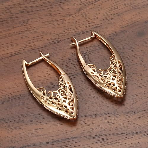 LukGud  18k Rose Gold Plated Latest Fancy Stylish Copper Zircon Bali Earrings for Women and Girls