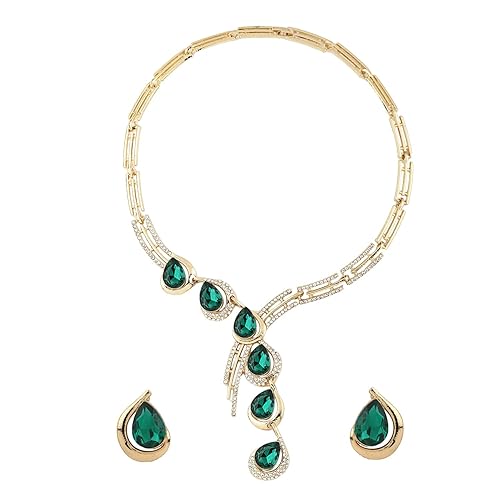 LukGud Stylish Fancy Gold Plated Crystal Earrings Necklace Jewellery Set for Women