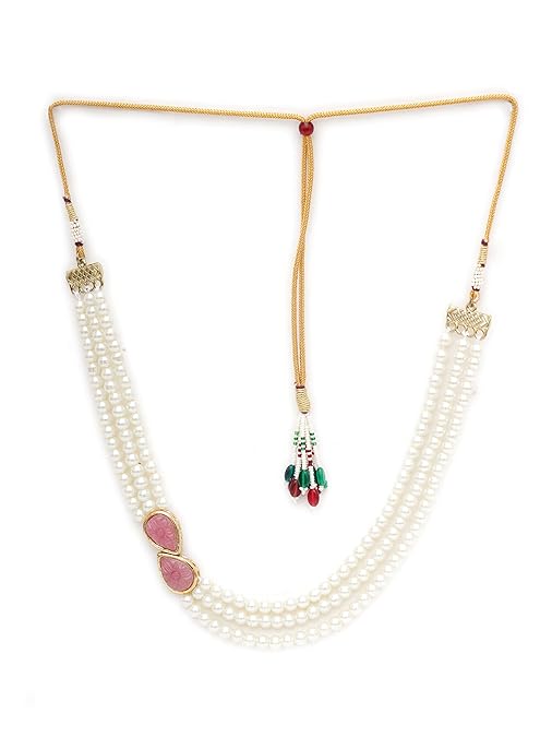 LukGud  Pink Stone Studded Pearl Kundan Necklace Set for Women