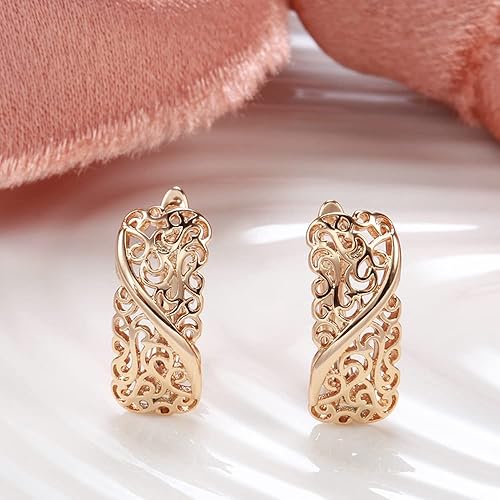 LukGud 18k Rose Gold Plated Latest Fancy Stylish Copper Zircon Bali Earrings for Women and Girls