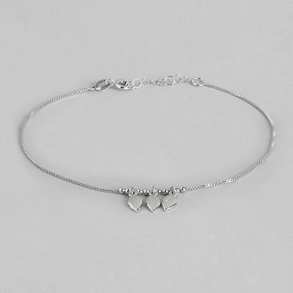 LukGud  Silver Leaves Beaded Rhodium Plated Adjustable Chain Anklet (Single) | Gift for Women and Girls |