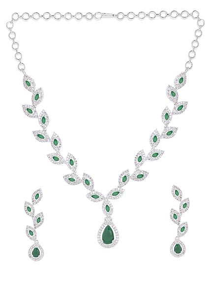 LukGud Rosegold Rhodium Plated AD Necklace Set for Women | Birthday Gift for Girls & Women