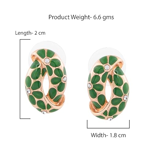 LukGud 24 Kt Gold Plated Earrings With Green Coloured Flower Print For Women