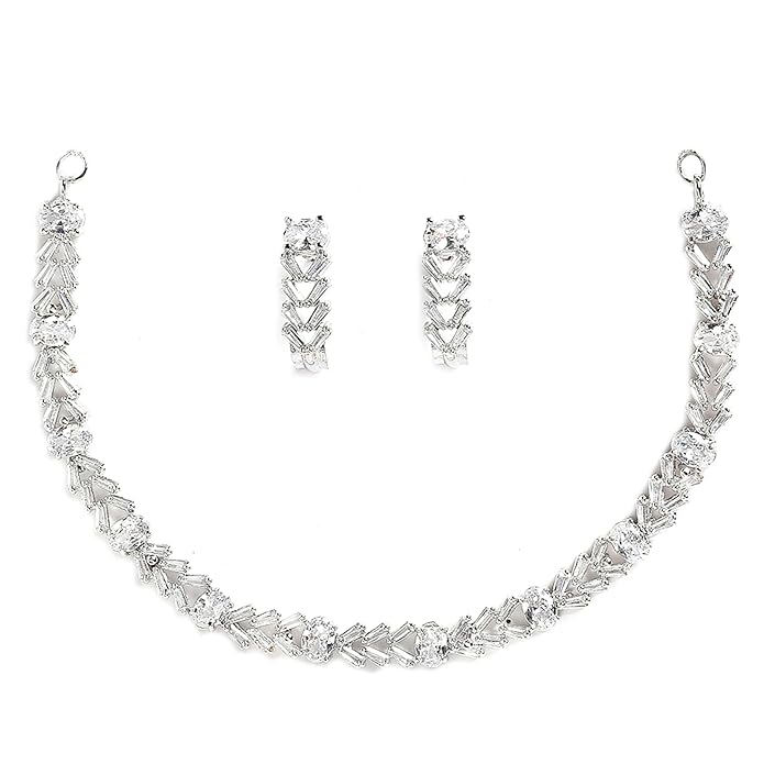 LukGud American Diamond Studded Necklace With Earring Jewellery Set For Woment and Girl